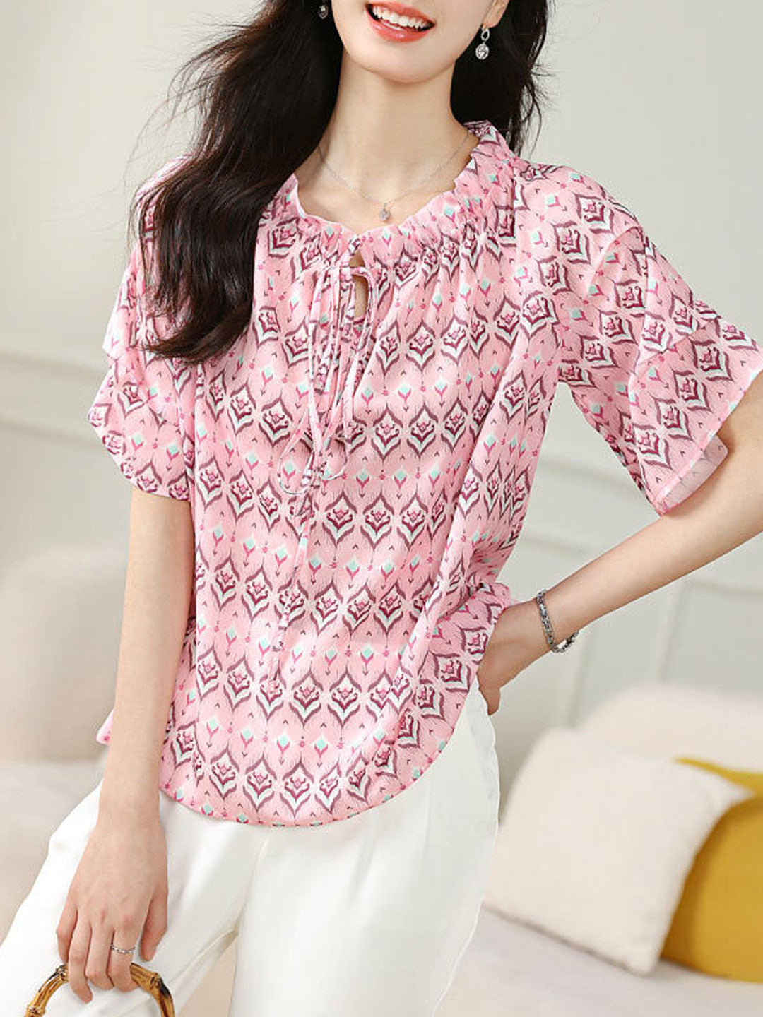 Emma Classic Printed Chiffon Shirt