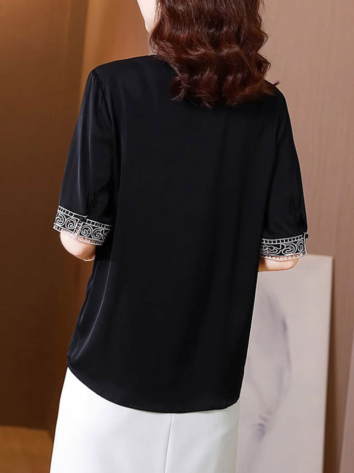 Maya Classic V-Neck Embroidered Satin Shirt