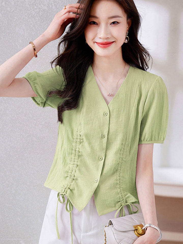 Gianna Casual V-Neck Chiffon Tie Top