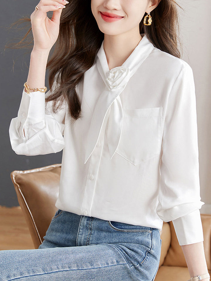 Kayla Elegant Solid Color Tie Shirt