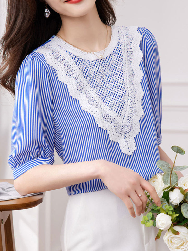 Lauren Retro Embroidered Panel Chiffon Shirt