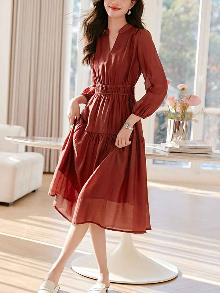 Zoey Elegant V-Neck Waist Chiffon Dress