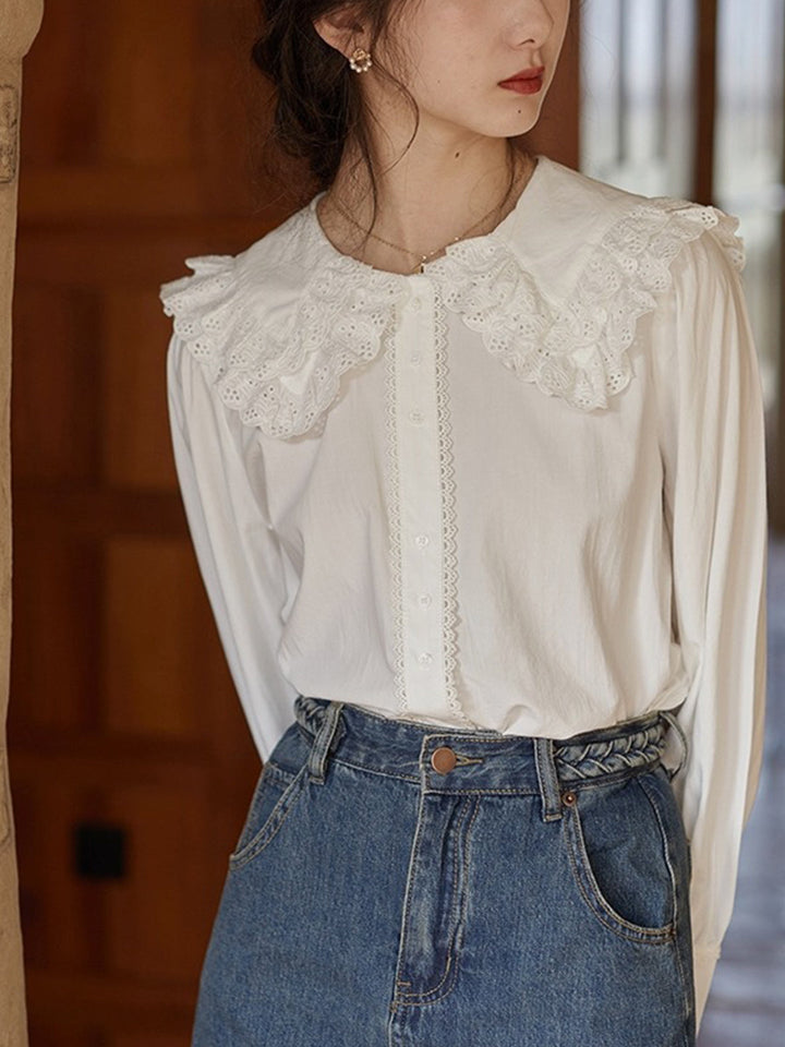 Emma Vintage Style Doll Collar White Blouse