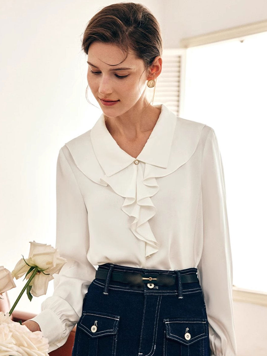 Mia Classic Ruffle Collar Satin Shirt