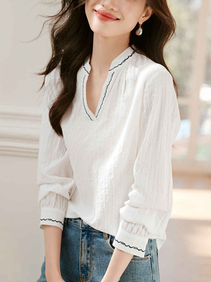 Katelyn Retro V-neck Embroidered Shirt