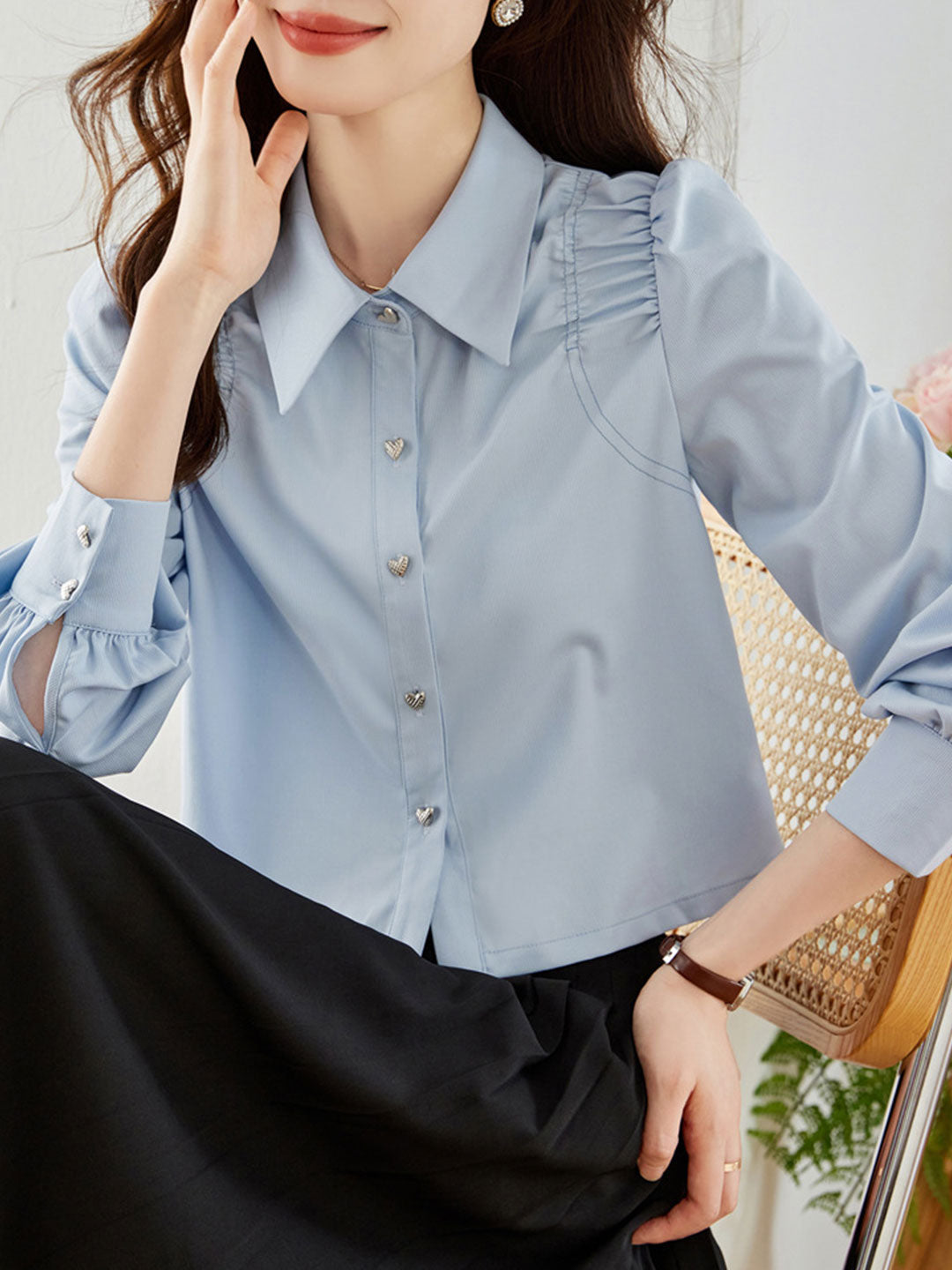 Grace Elegant Pleated Lapel Shirt