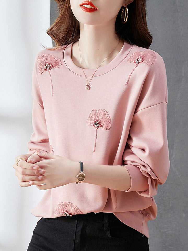 Grace Elegant Crew Neck Pullover Sweatshirt