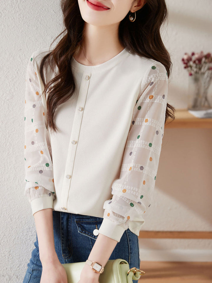 Jessica Classic Polka-Dot Chiffon Sleeve Knitted Top