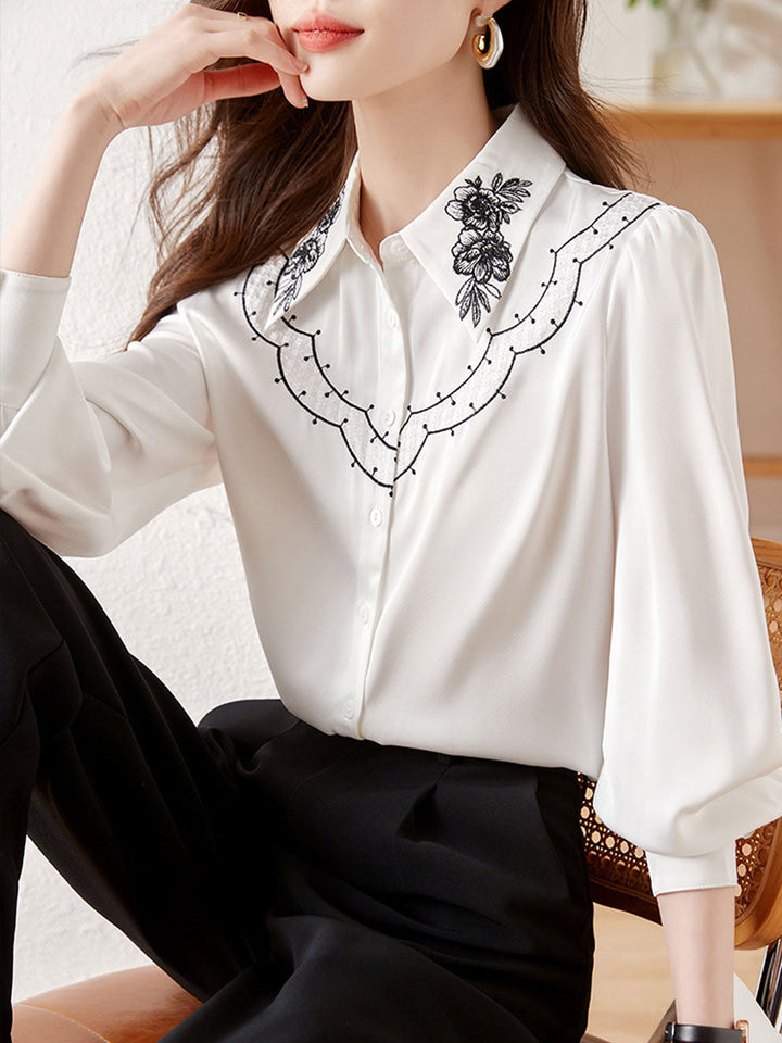 Emma Doll Collar Puff Sleeve Embroidered Shirt