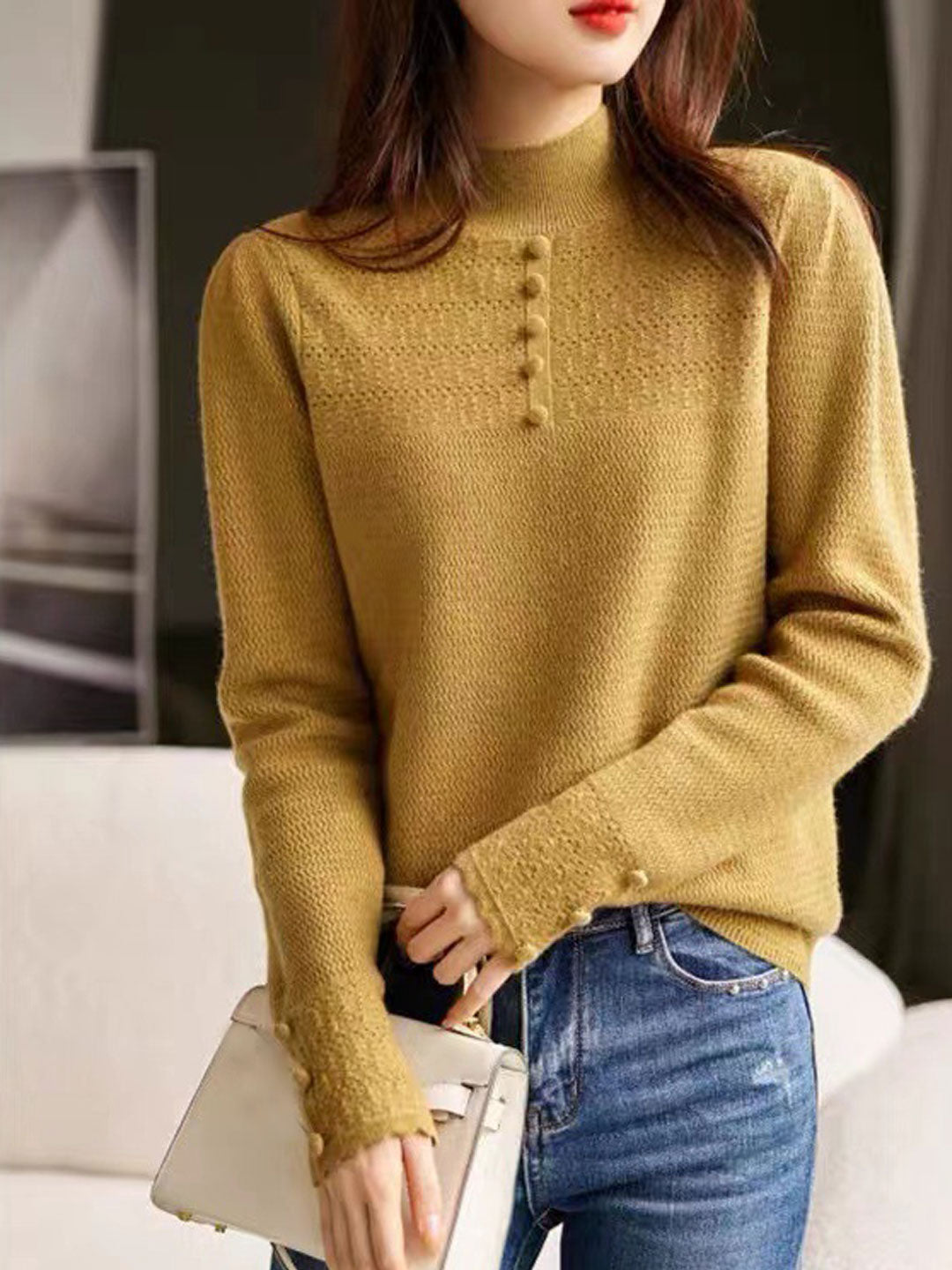 Mia Elegant Turtleneck Hollowed Pullover Sweater