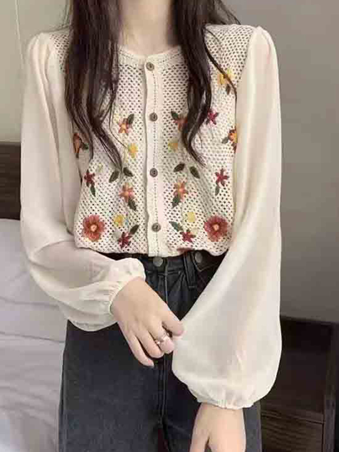 Linda Retro Print Cotton knitted cardigan