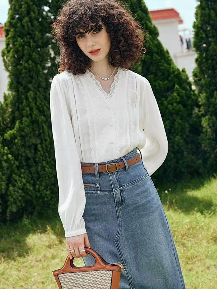 Lauren Classic Puff Sleeve Paneled Shirt