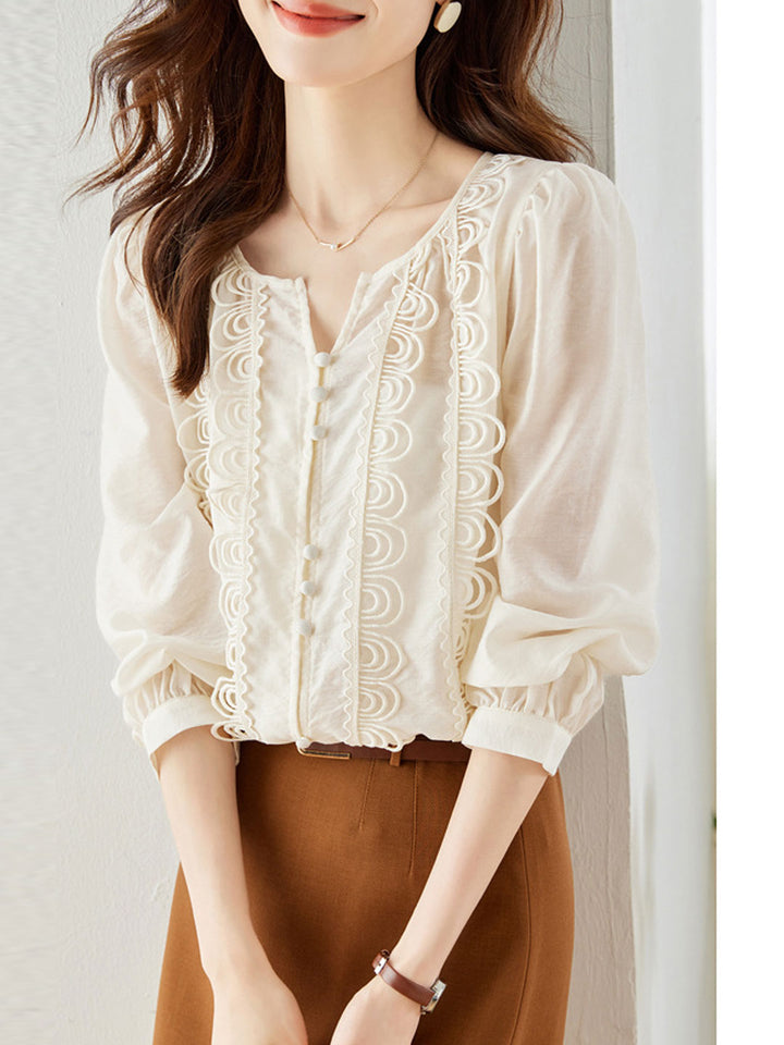 Zoe Classic Balloon Sleeve Lace Chiffon Top