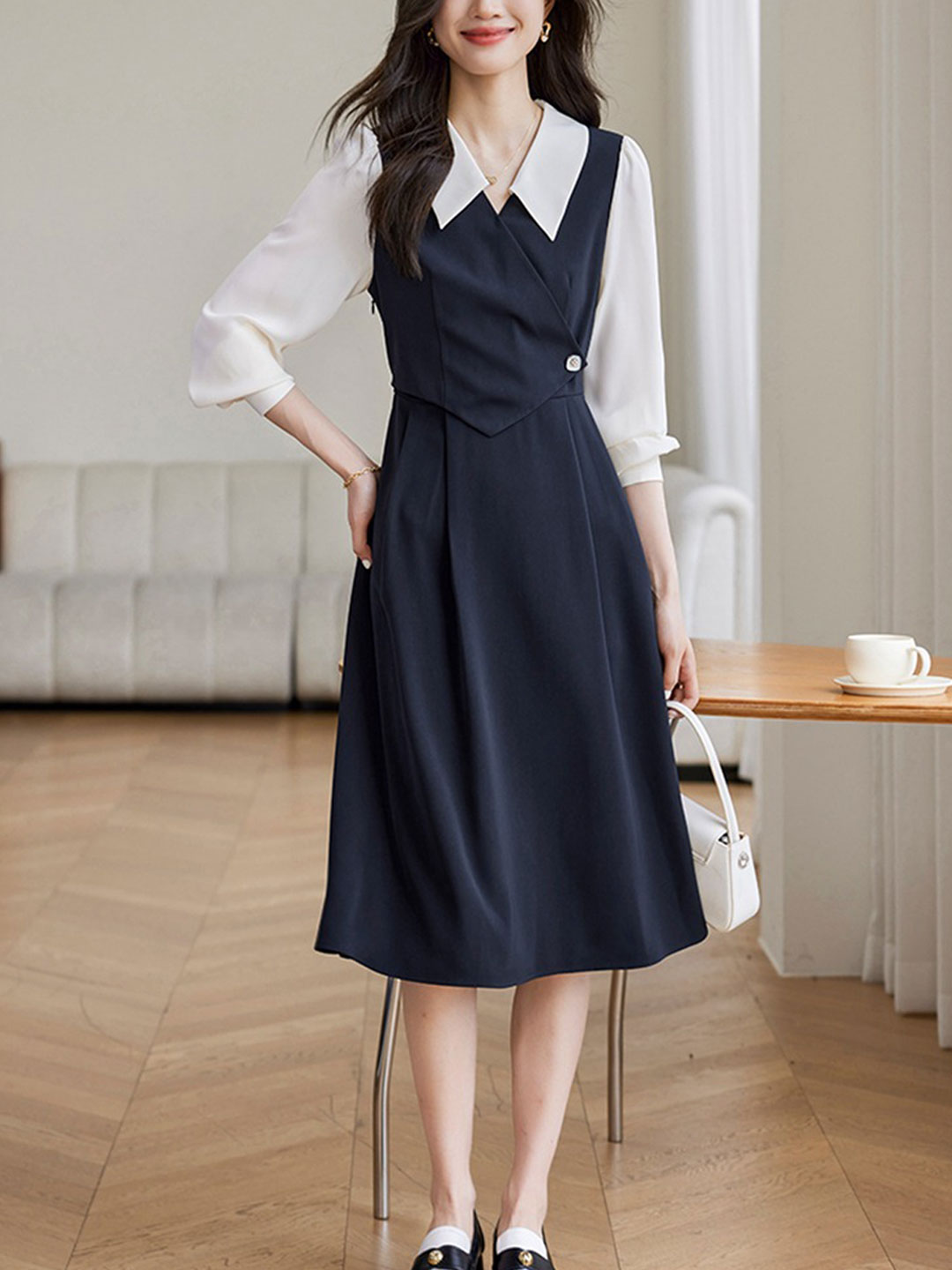 Sarah Elegant Contrast Color Shirt Dress