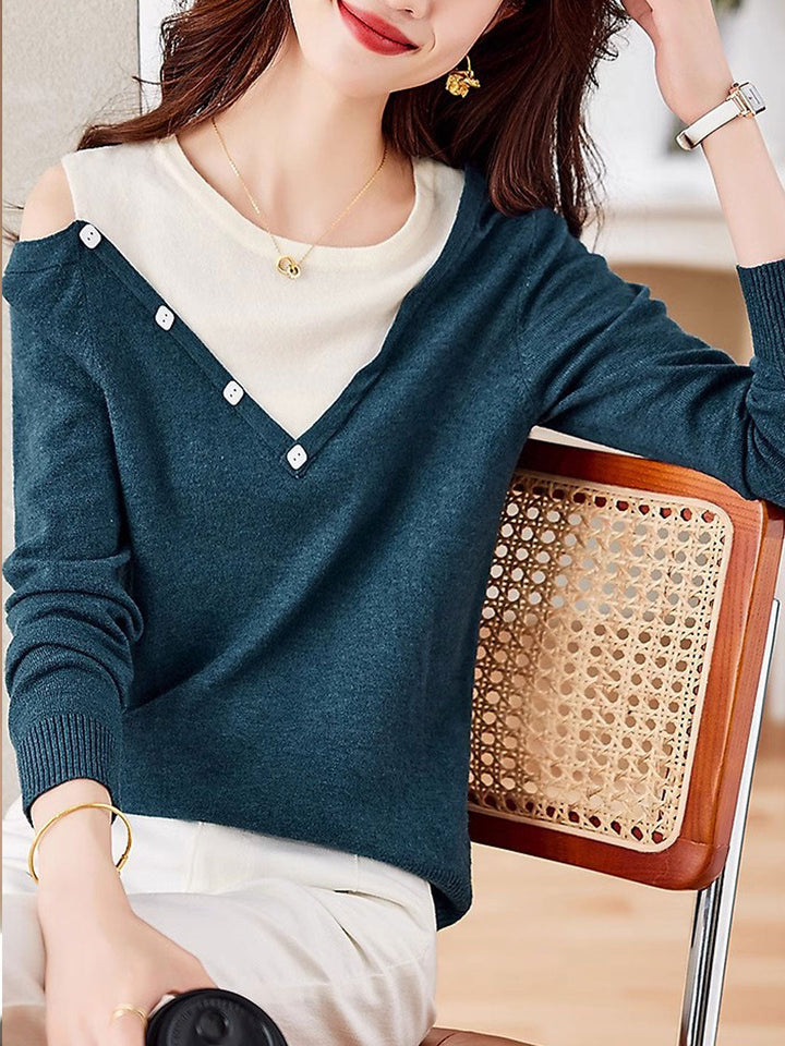 Olivia Crew Neck Patchwork Pullover Knitted Sweater