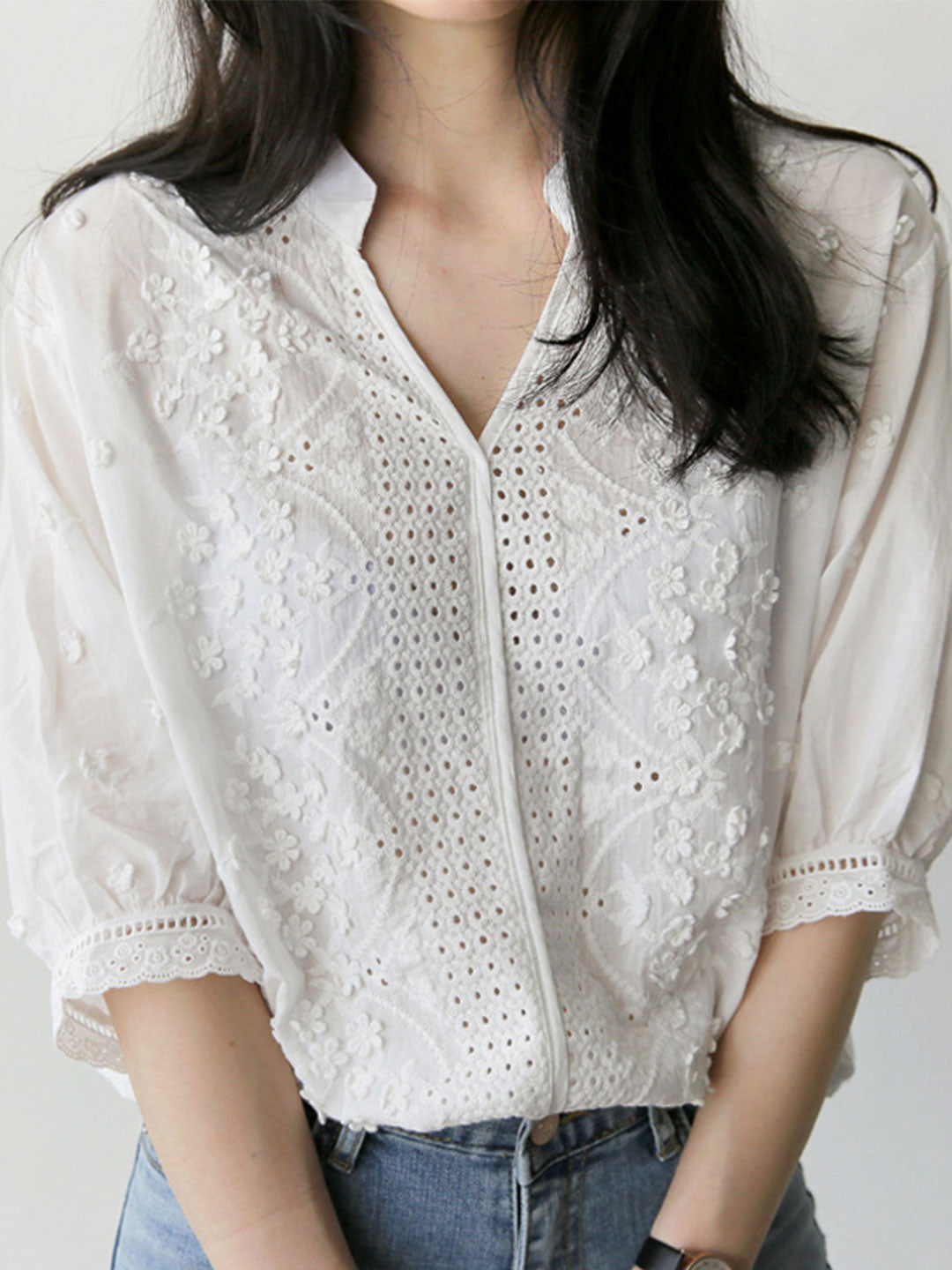 Alexa Embroidered Jacquard Lace Shirt