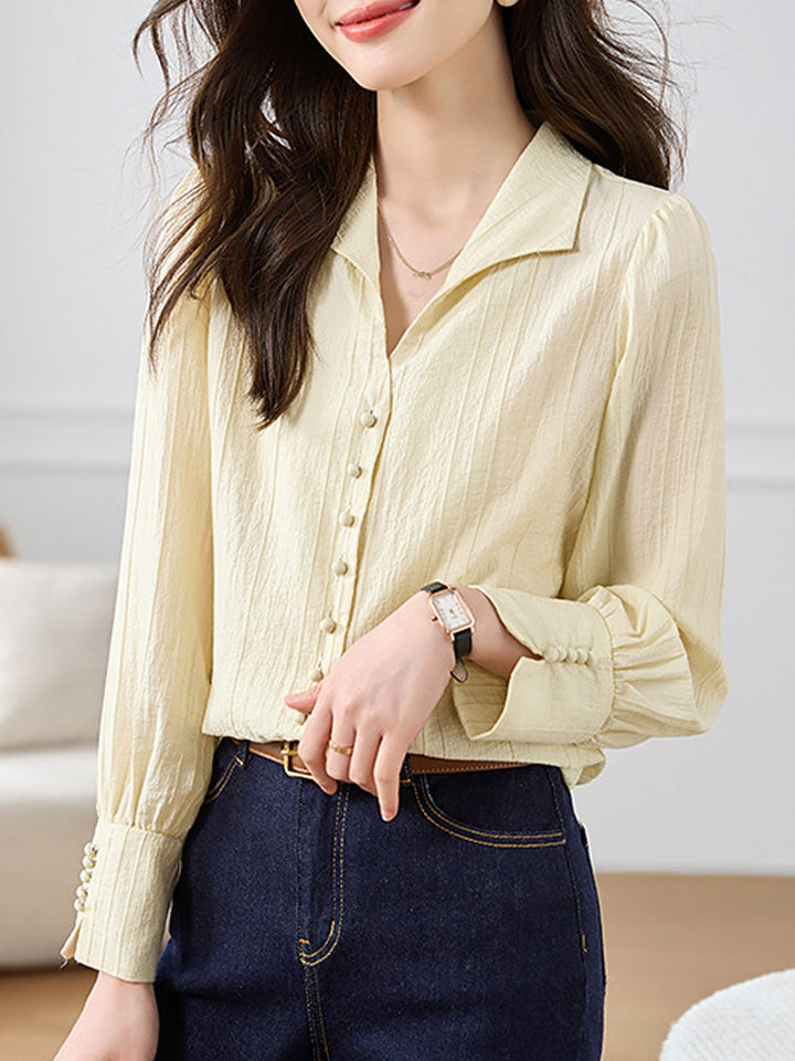 Abigail Classic V-neck Button Plain Shirt