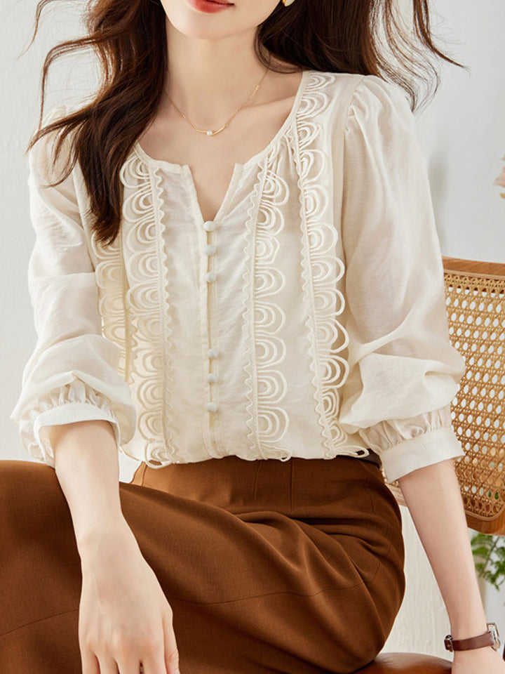 Zoe Classic Balloon Sleeve Lace Chiffon Top