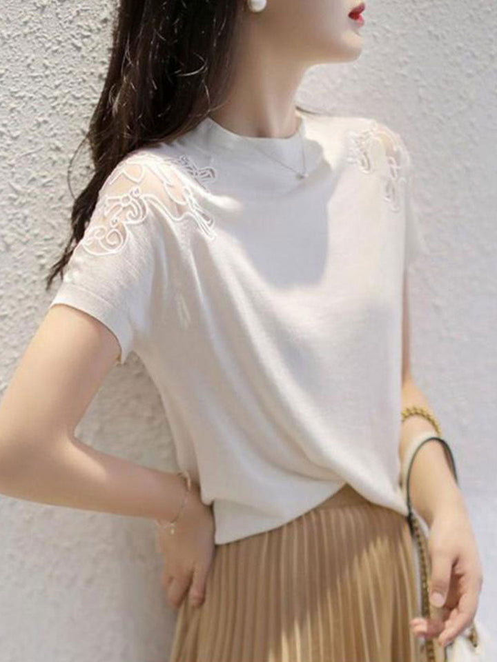 Julia Retro Embroidered Mesh Lace Blouse