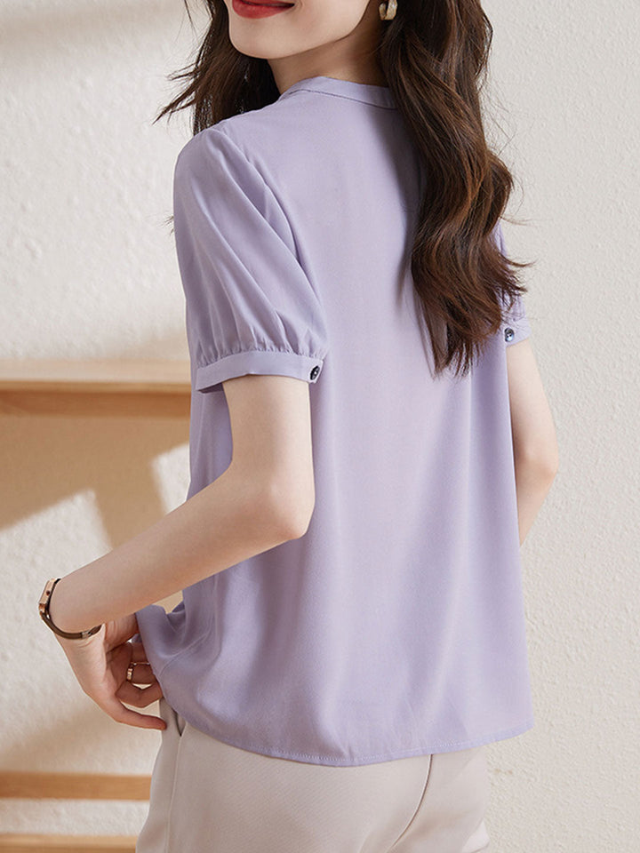 Natalie Classic V-neck Chiffon Top-Puprle