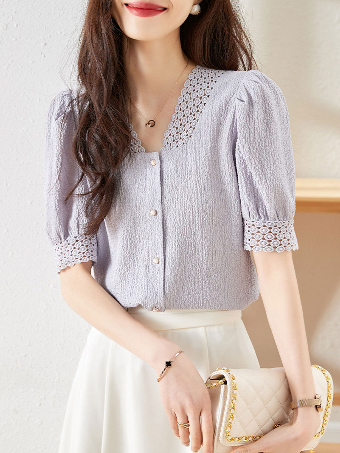 Sydney Elegant Hollowed Button Top-Apricot