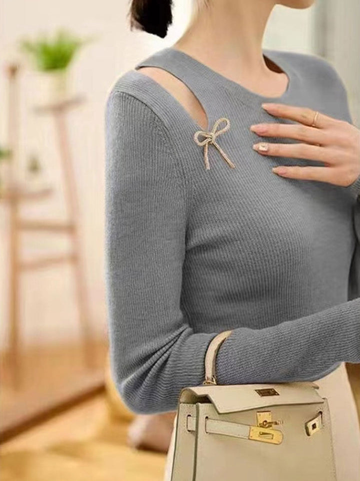 Olivia Elegant Off-Shoulder Bow Tie Knitted Sweater