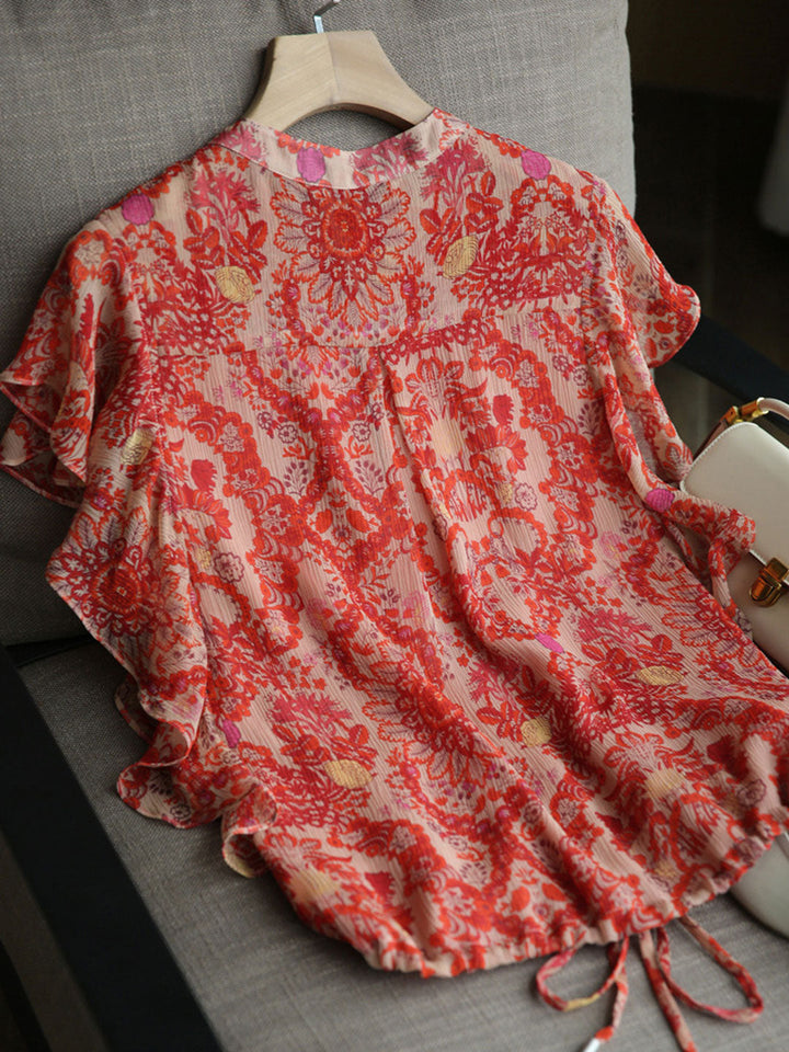 Brianna Loose Crew Neck Printed Chiffon Blouse