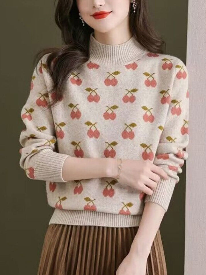 Abigail Retro Turtleneck Jacquard Knitted Pullover Sweater