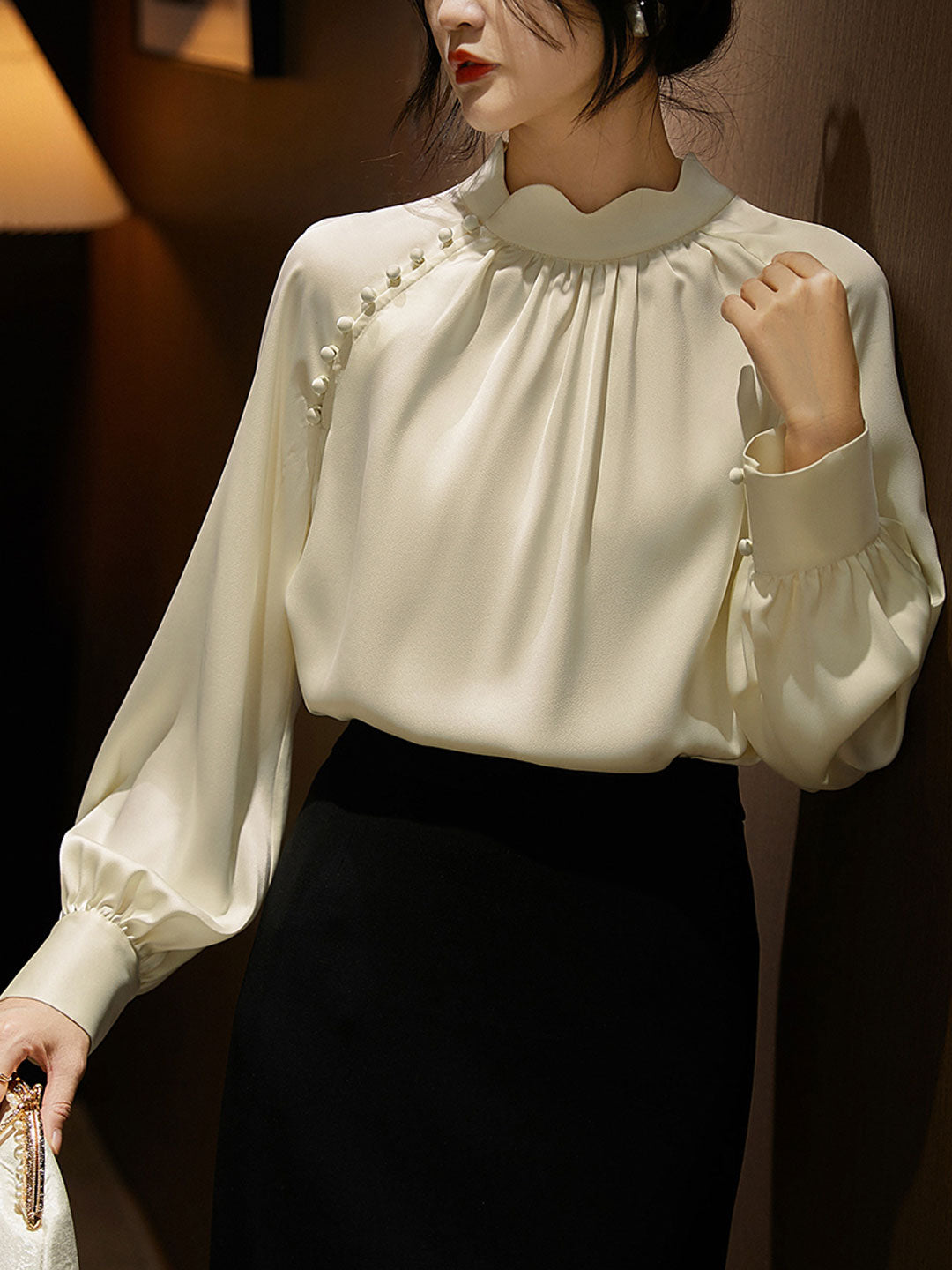 Sarah Elegant Button Neck Blouse