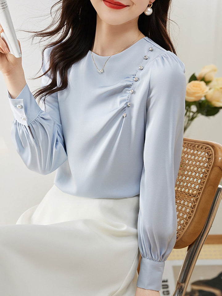 Mia Elegant Beaded Pleated Shirt