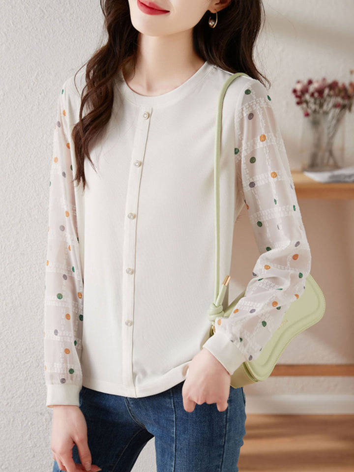 Jessica Classic Polka-Dot Chiffon Sleeve Knitted Top