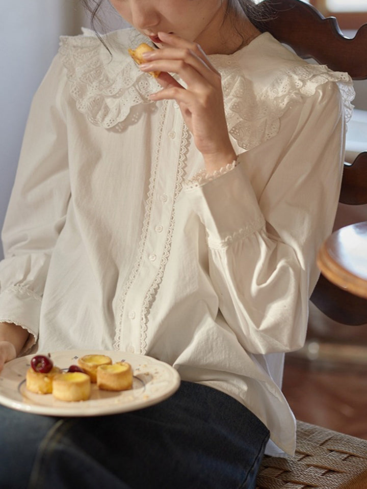 Emma Vintage Style Doll Collar White Blouse