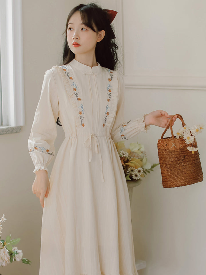 Elsa Vintage Floral Embroidery Cotton Dress