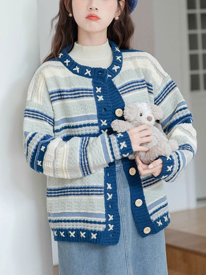 Sophia Casual Striped Single-Breasted Knitted Cardigan