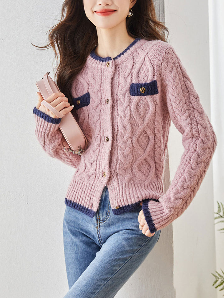 Emma Classic Thickened Knitted Cardigan Sweater-Pink