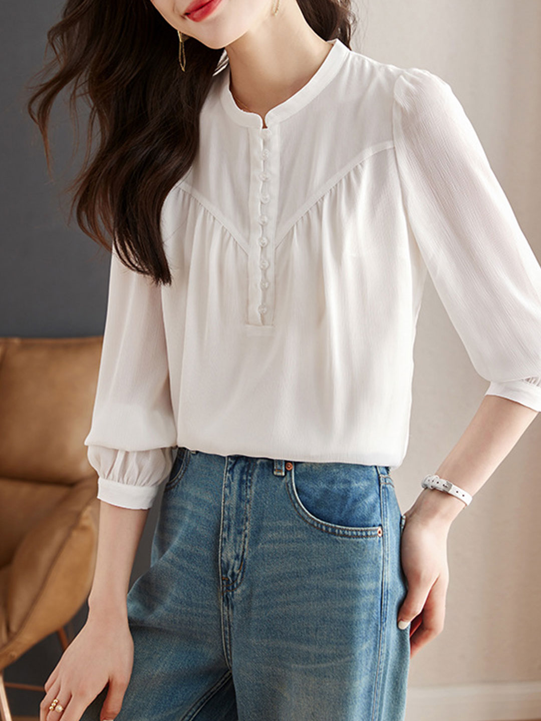 Grace Classic Crew Neck Chiffon Shirt