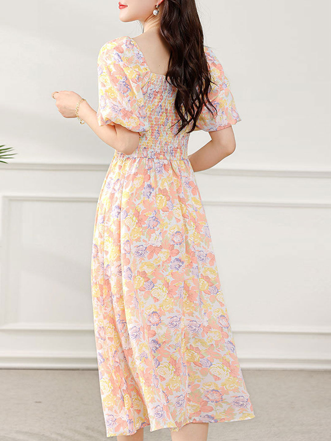 Sophia Retro Puff Sleeve Floral Dress