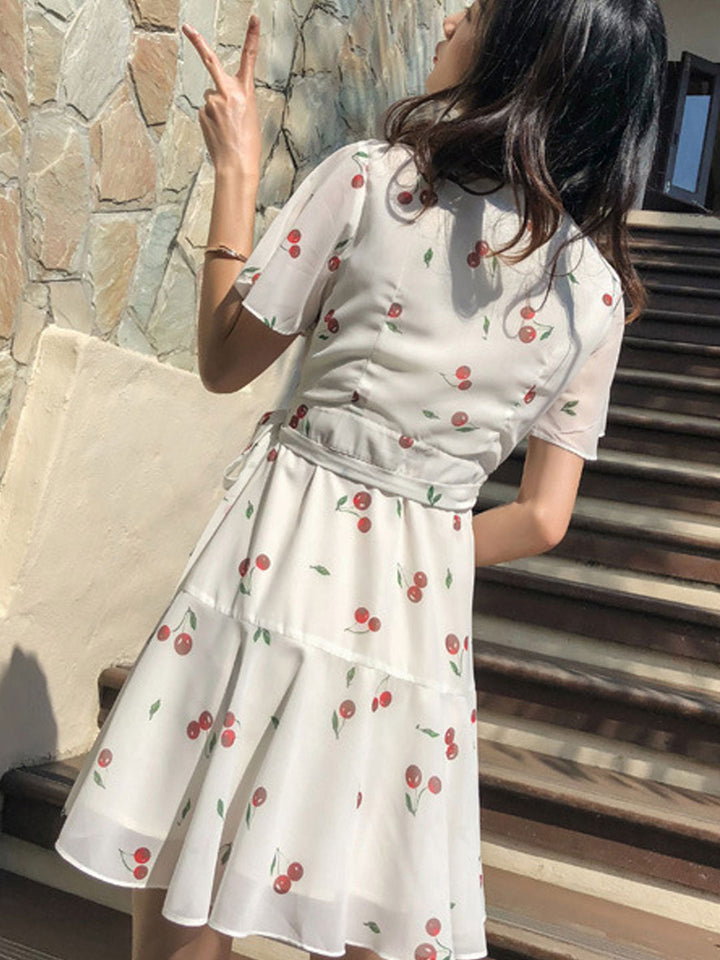 Kylie Elegant V-Neck Floral Chiffon Dress