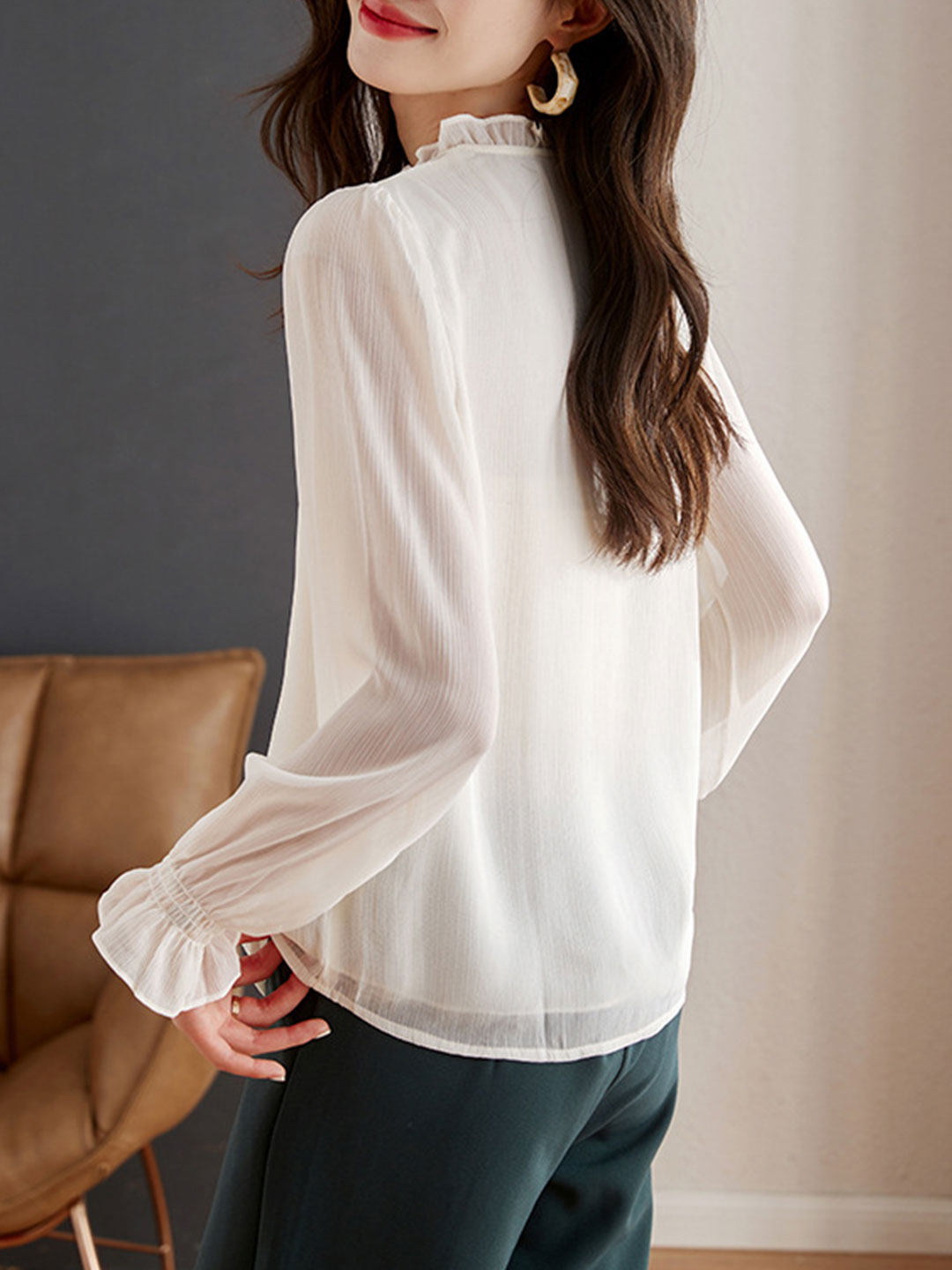 Ella Classic Solid Color Chiffon Shirt