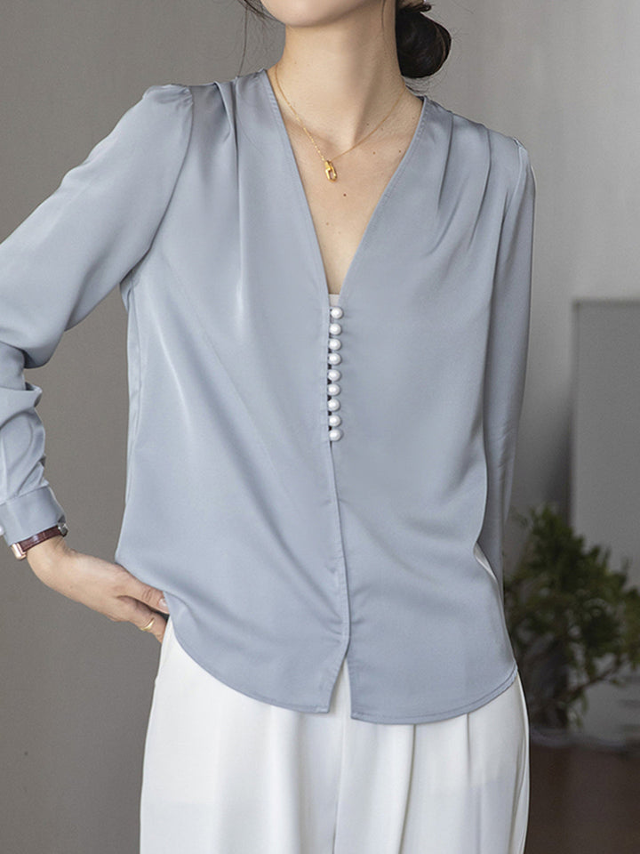 Gabrielle Button French V-neck Blouse