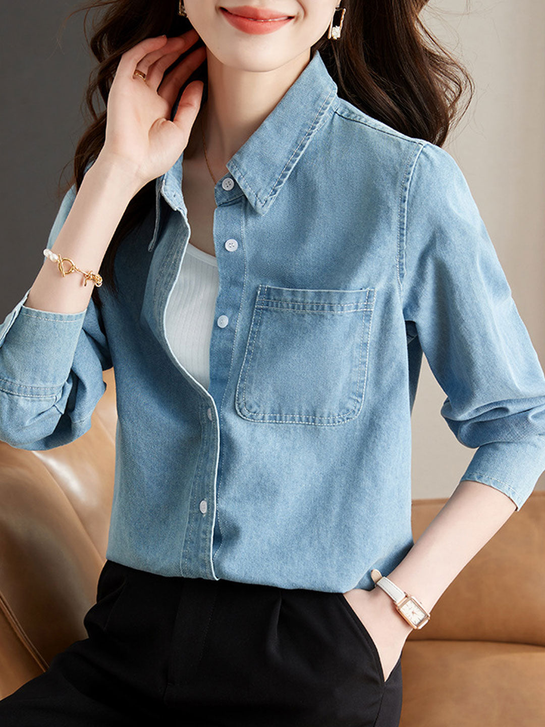 Madison Casual Lapel Denim Shirt