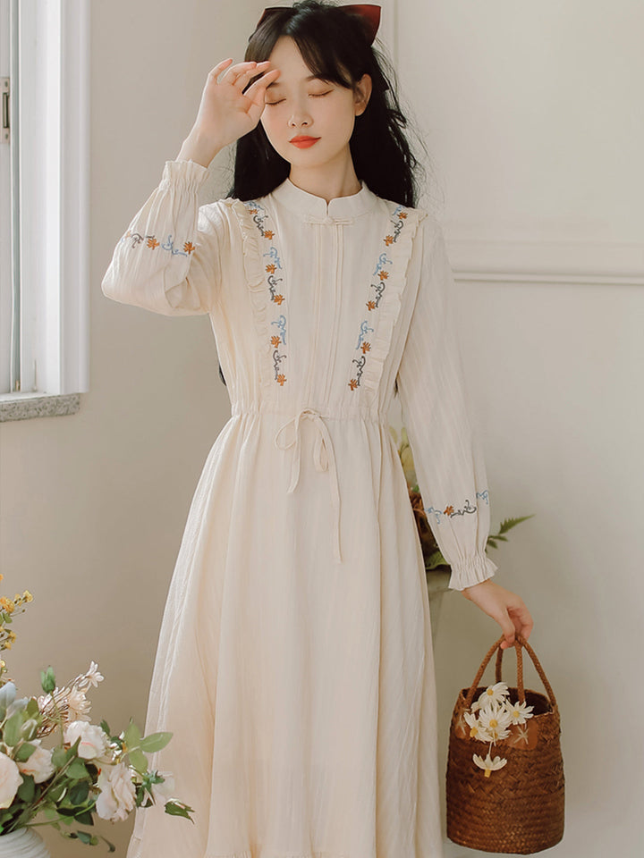 Elsa Vintage Floral Embroidery Cotton Dress