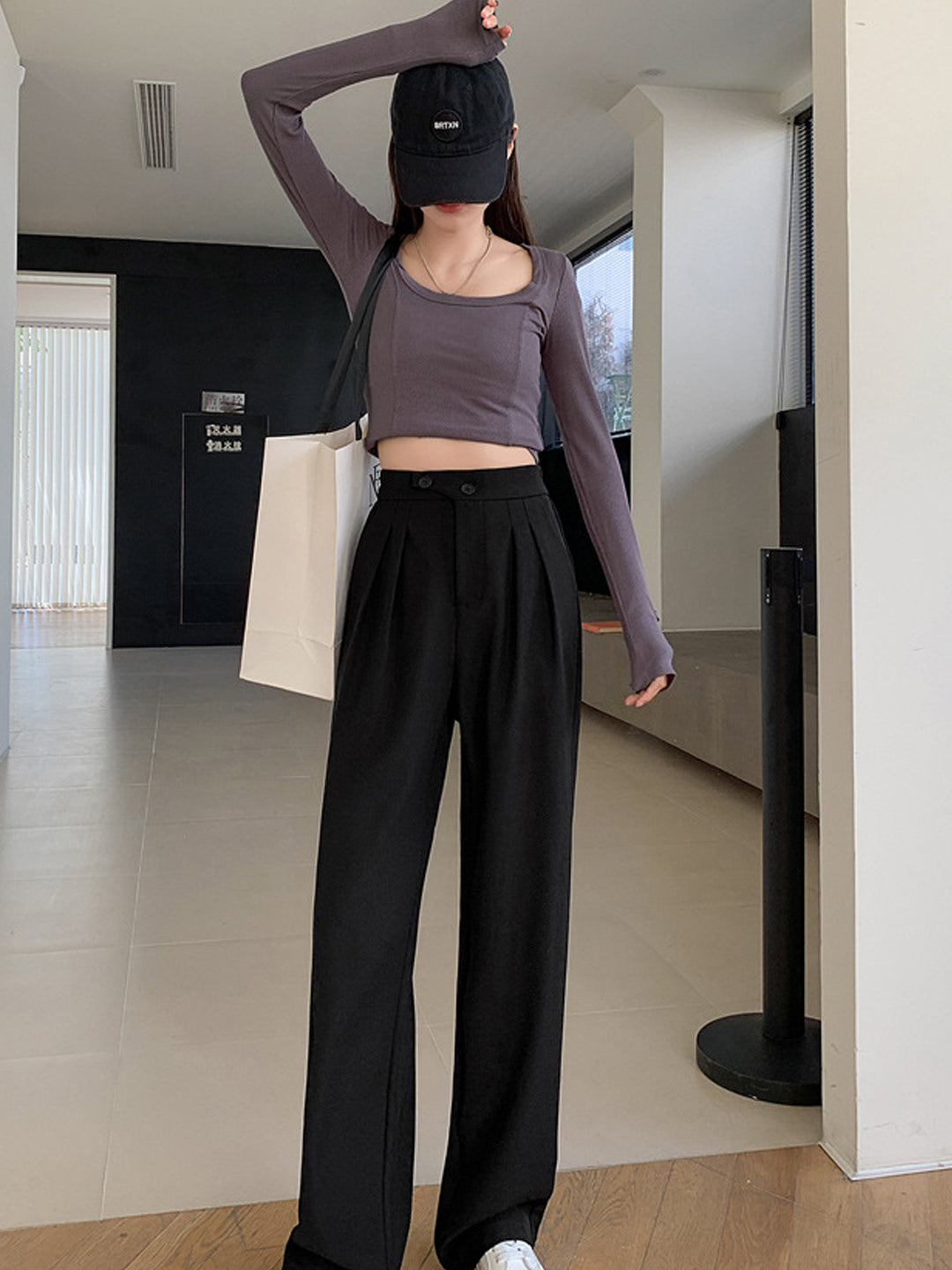 Debby Casual High Waist Pants-Black