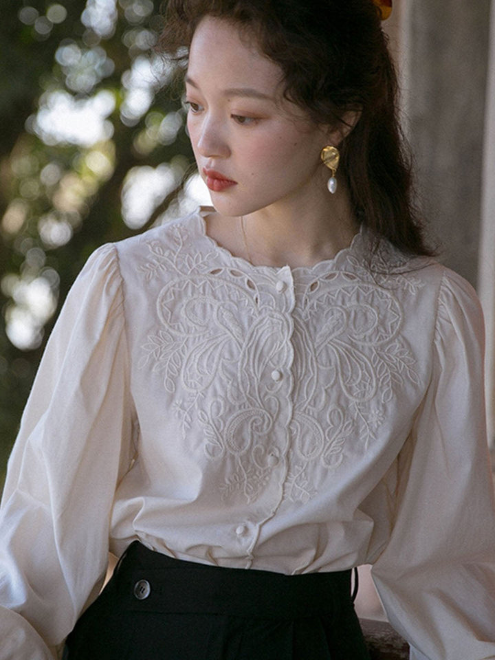 Ally Embroidered Lantern Sleeve Blouse