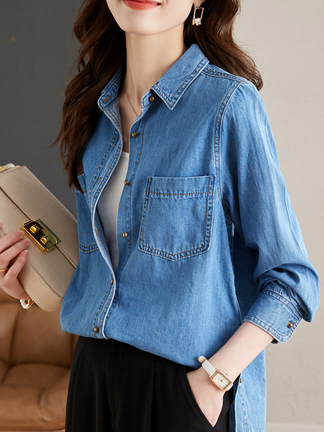 Madison Casual Lapel Denim Shirt