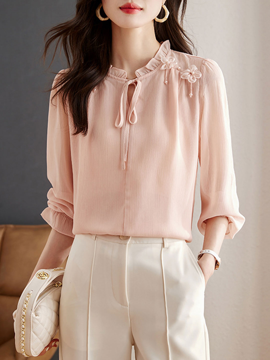 Ella Classic Solid Color Chiffon Shirt