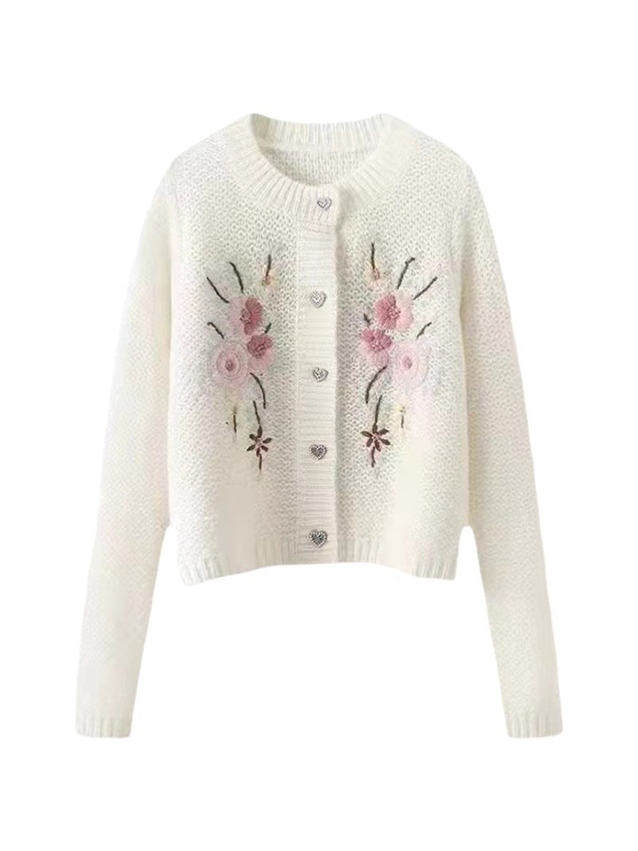 Hannah Casual Embroidery Floral Knitting Sweater-Blue