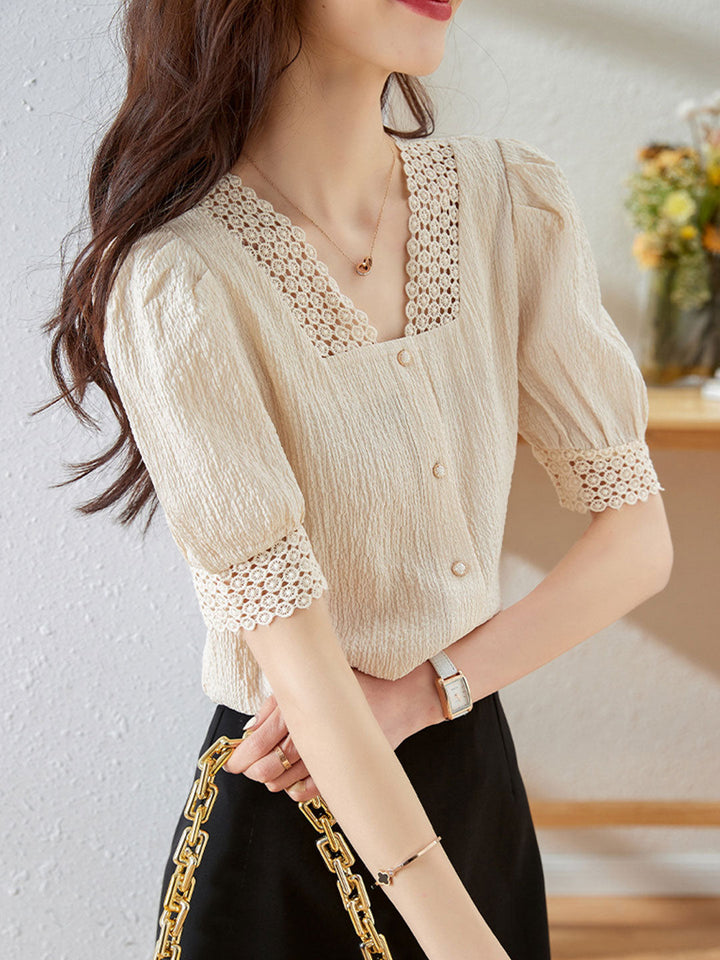 Sydney Elegant Hollowed Button Top-Apricot