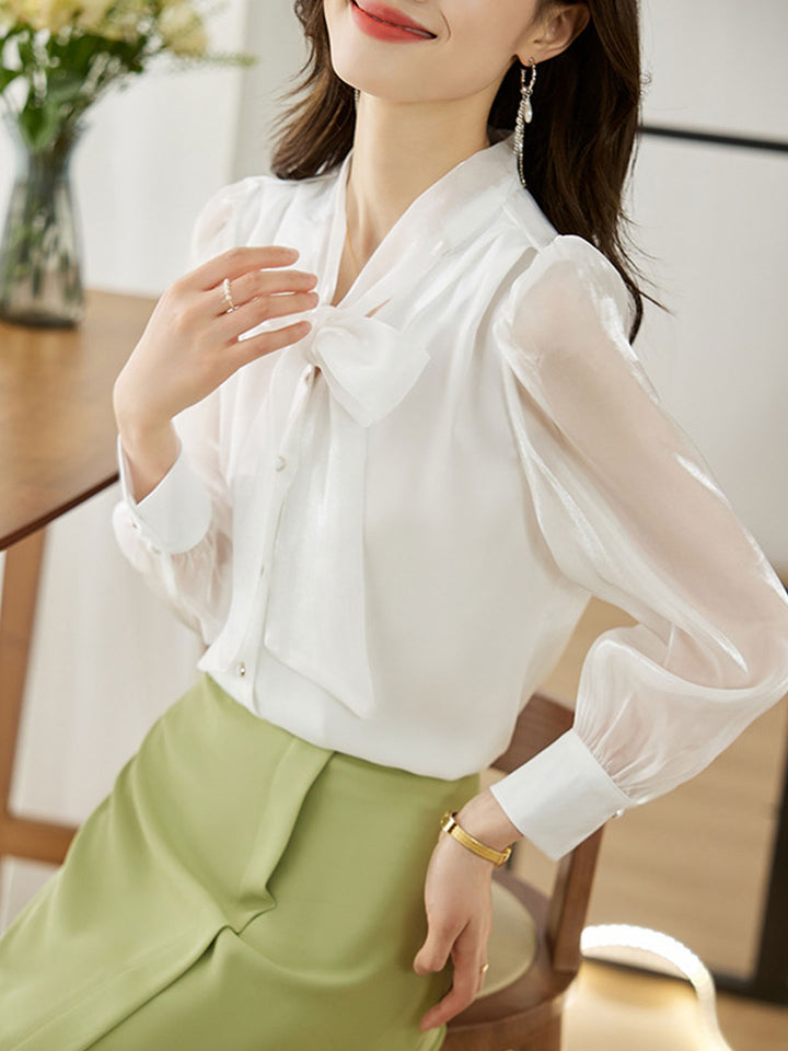 Taylor Retro Single-Breasted Chiffon Shirt-White