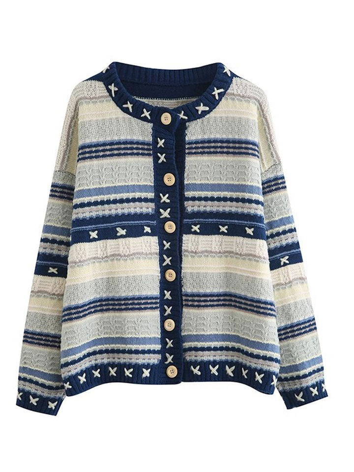 Sophia Casual Striped Single-Breasted Knitted Cardigan